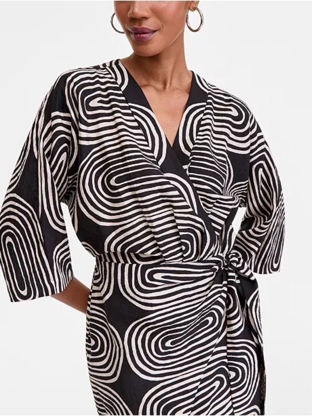 INC International Concept 3/4-Sleeve Printed Kimono Tie Mini Dress Size Small - Picture 3 of 6